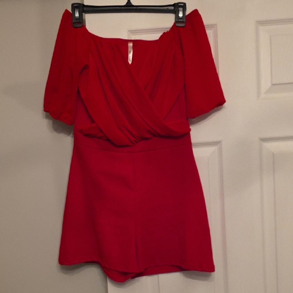 Elegant Red Off-Shoulder Romper